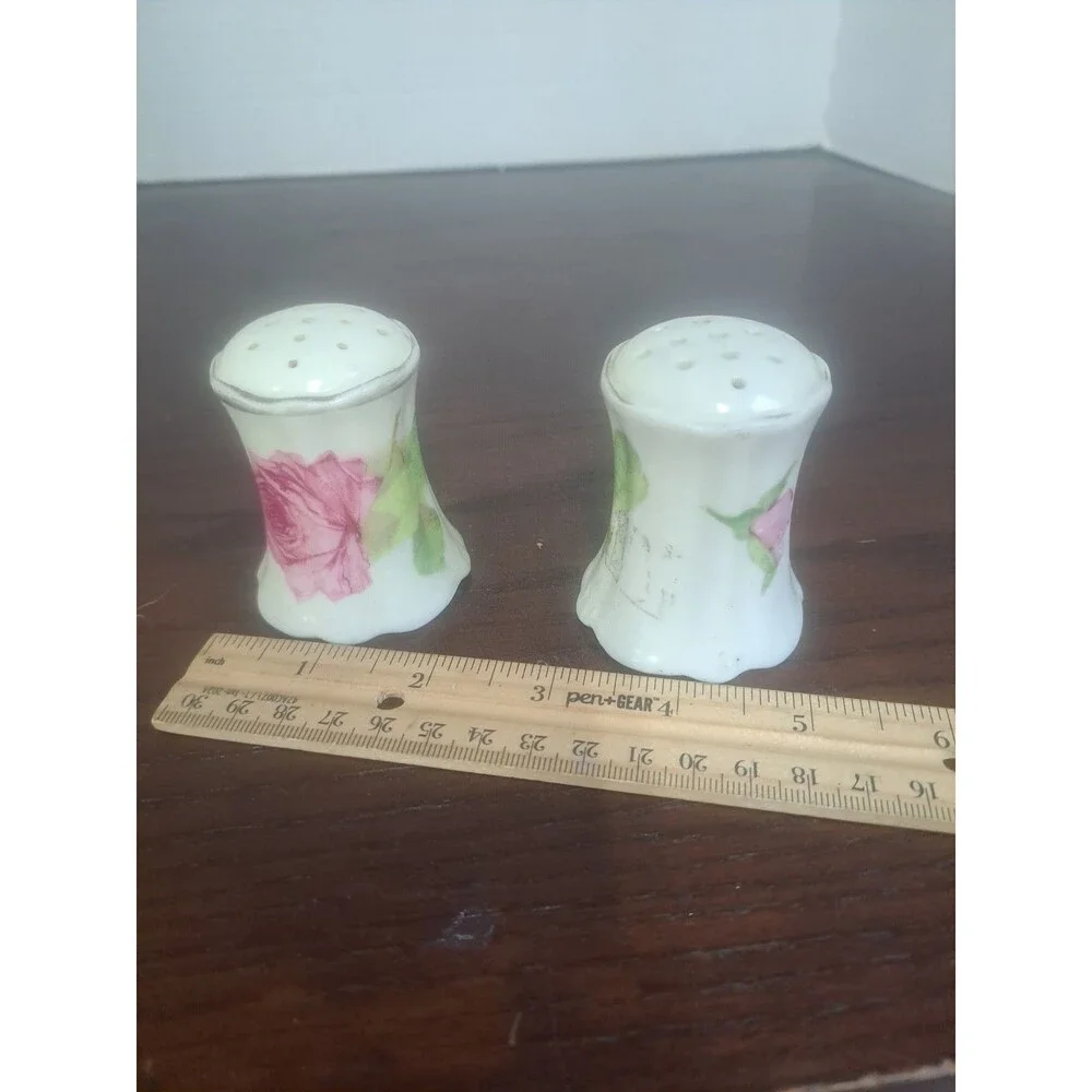Antique O&EG Royal Austria Rose Pattern Porcelain Salt And Pepper Shaker Set( No